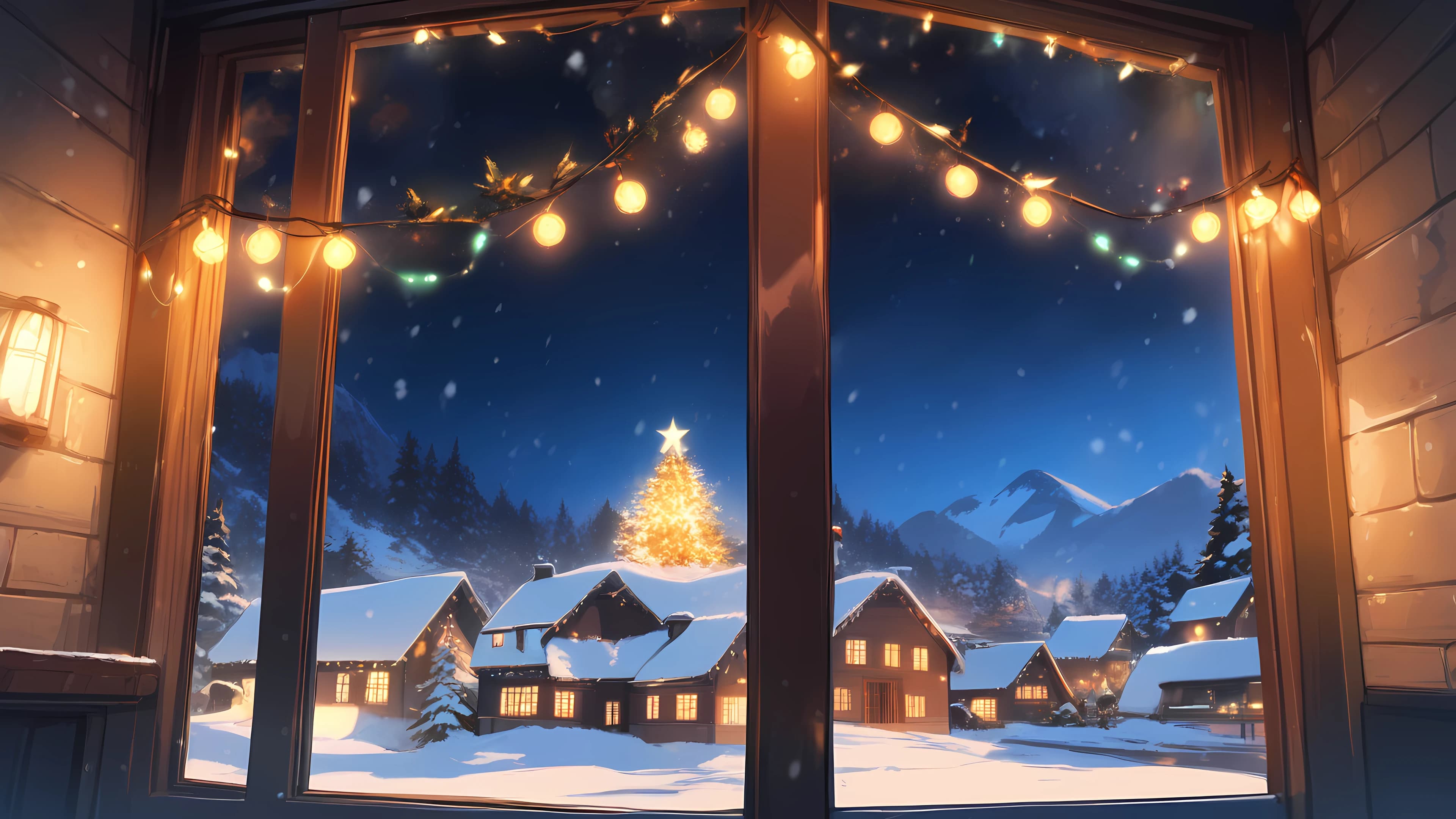 Christmas Anime Wallpaper Snowy Village 3840×2160 anime wallpaper