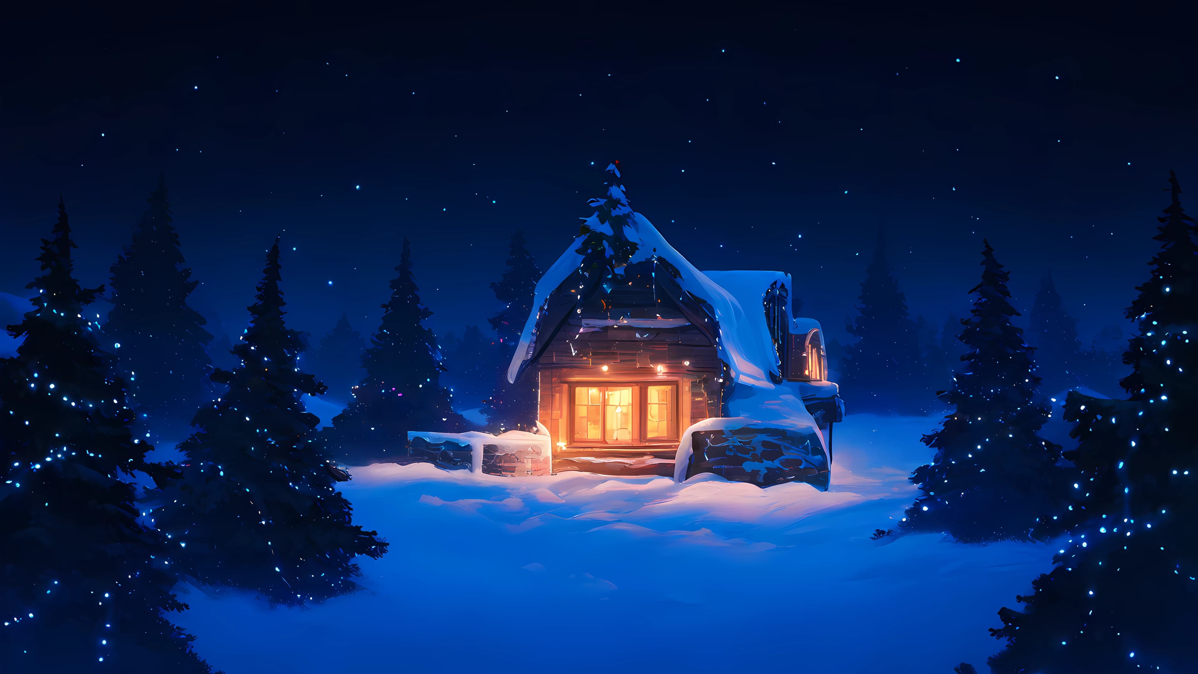 Christmas Anime Wallpaper Snowy Village 3840×2160 anime wallpaper